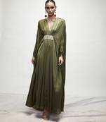 Olive green plain silk kaftaan