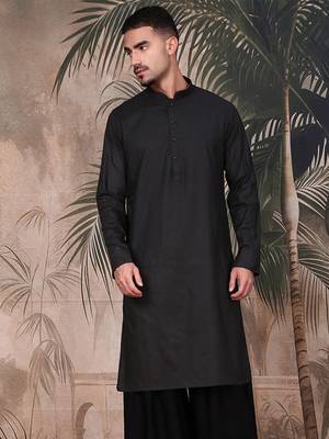 Black cotton textured kurta for mens 2