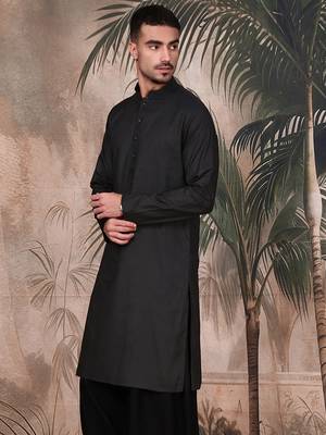 Black cotton textured kurta for mens 3