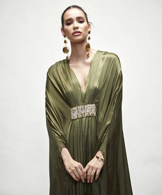 Olive green plain silk kaftaan 3