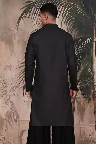 Black cotton textured kurta for mens