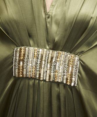 Olive green plain silk kaftaan 4