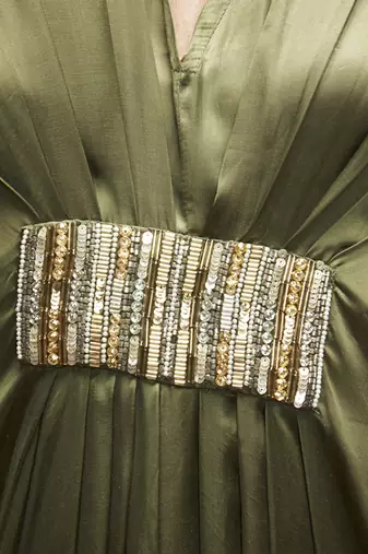 Olive green plain silk kaftaan