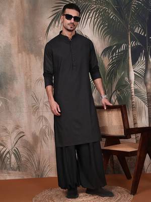 Black cotton textured kurta for mens 5
