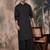 Black cotton textured kurta for mens
