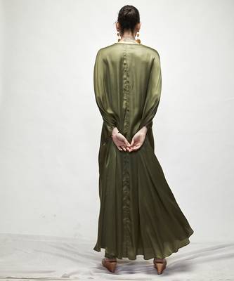 Olive green plain silk kaftaan 5