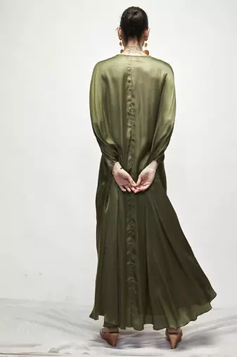 Olive green plain silk kaftaan