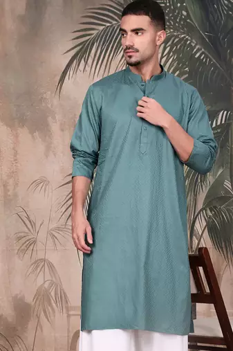Grey cotton textured kurta for mens