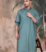 Grey cotton textured kurta for mens