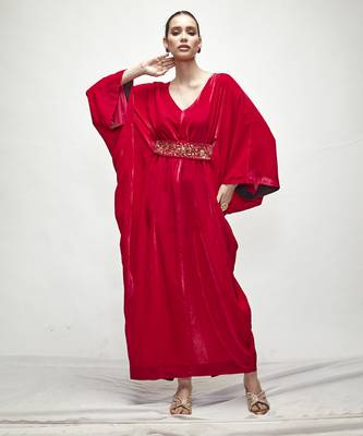 fuschia pink velvet kaftaan 1