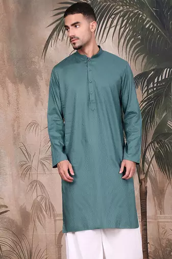 Grey cotton textured kurta for mens