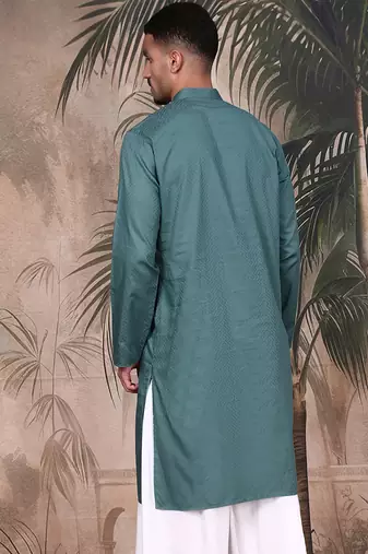 Grey cotton textured kurta for mens