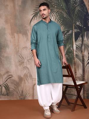 Grey cotton textured kurta for mens 5