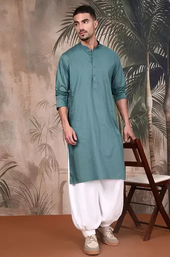 Grey cotton textured kurta for mens