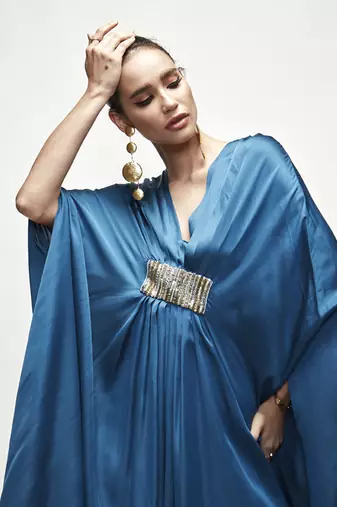 Blue plain silk kaftaan