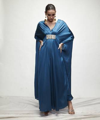 Blue plain silk kaftaan 3