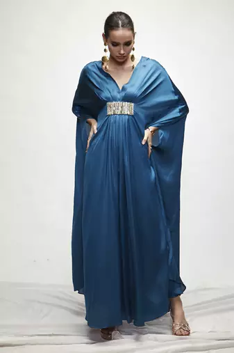 Blue plain silk kaftaan