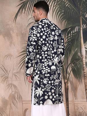 Deep blue silk blend chikankari kurta for mens 4