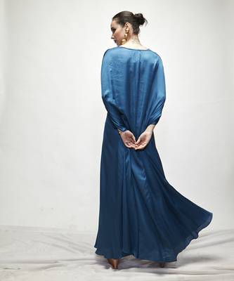Blue plain silk kaftaan 5