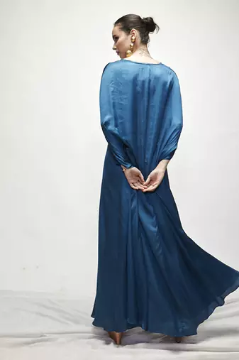Blue plain silk kaftaan