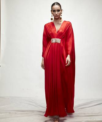 Red plain silk kaftaan 1