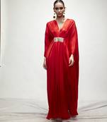 Red plain silk kaftaan