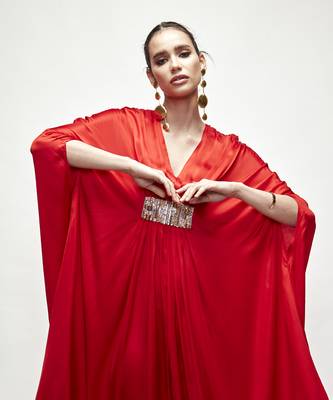 Red plain silk kaftaan 2