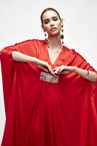 Red plain silk kaftaan