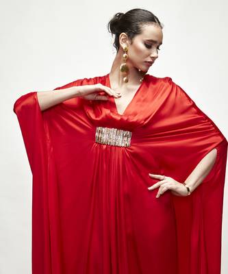 Red plain silk kaftaan 3