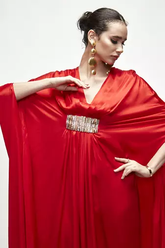Red plain silk kaftaan