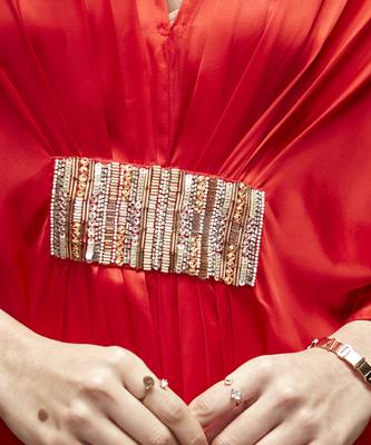 Red plain silk kaftaan 4