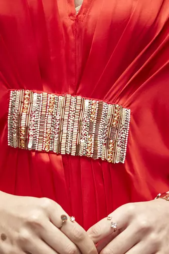 Red plain silk kaftaan
