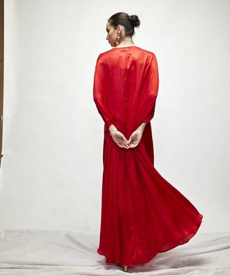 Red plain silk kaftaan 5