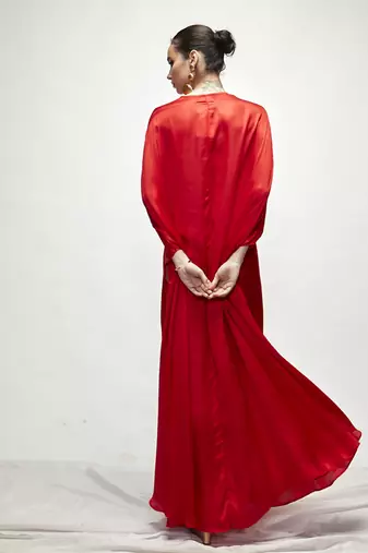 Red plain silk kaftaan