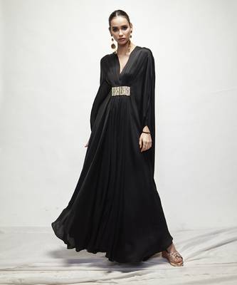 Black plain silk kaftaan 1