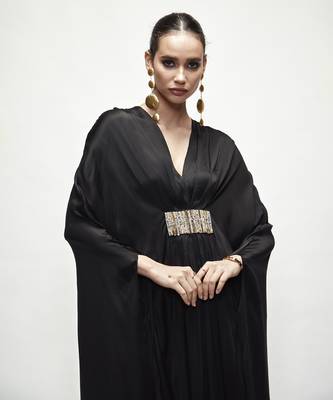 Black plain silk kaftaan 2