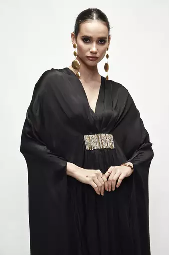 Black plain silk kaftaan