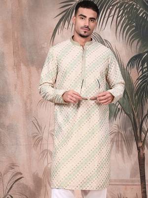 Deep beige cotton sequins kurta for mens 1