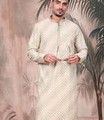 Deep beige cotton sequins kurta for mens