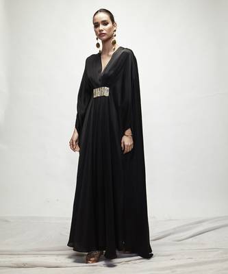 Black plain silk kaftaan 3