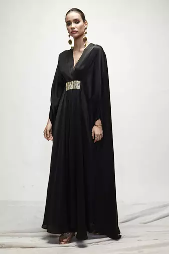 Black plain silk kaftaan