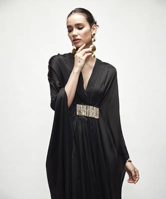 Black plain silk kaftaan 4
