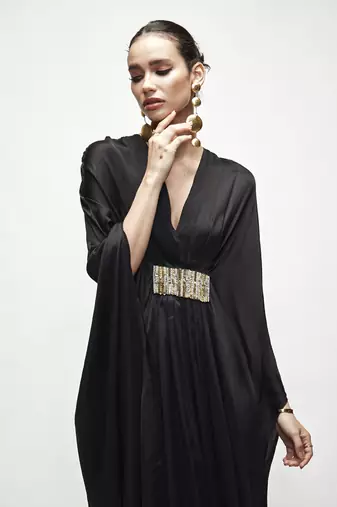 Black plain silk kaftaan