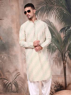 Deep beige cotton sequins kurta for mens 3