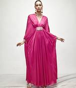 Fuschia pink plain silk kaftaan