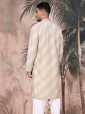 Deep beige cotton sequins kurta for mens 4