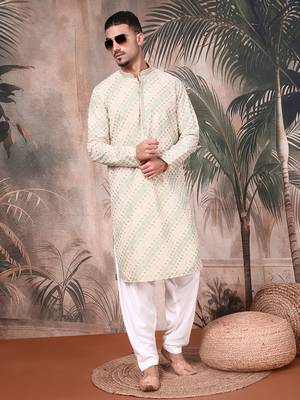 Deep beige cotton sequins kurta for mens 5