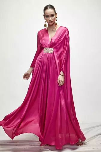 Fuschia pink plain silk kaftaan
