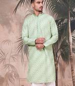 Light green cotton sequins kurta for mens