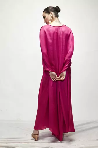 Fuschia pink plain silk kaftaan